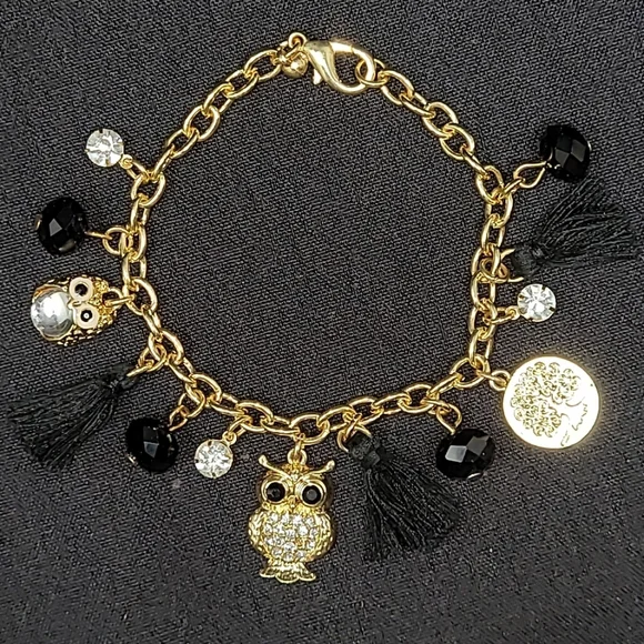 GOLD TONE OWLS AND TREE OF LIFE CHARM BRACELET - Picture 6 of 11